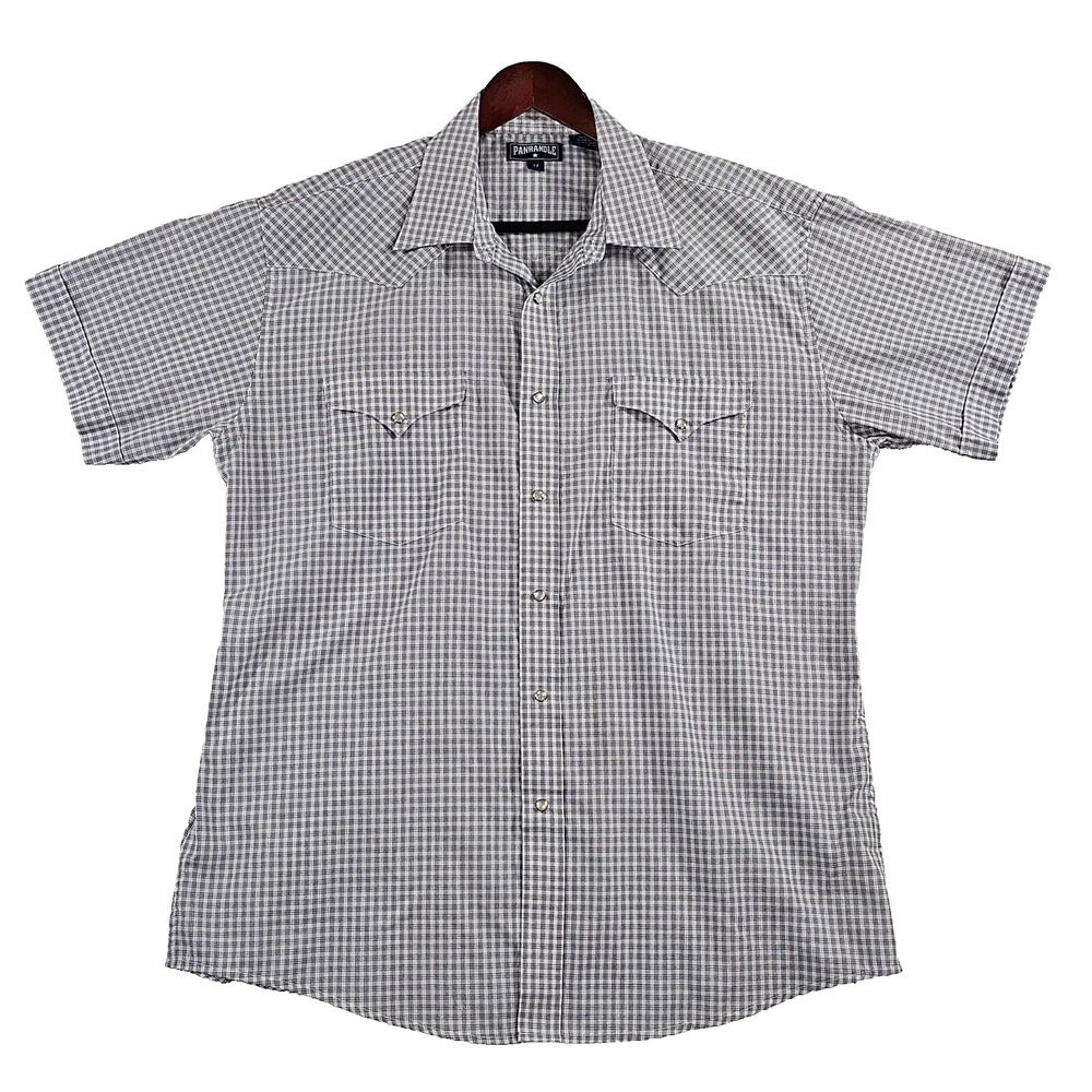 Panhandle Western Mens Button Down Shirt Short Sleeve Check Blue White Size 17